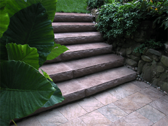Interlocking Cast Stone Steps (a concrete product) to Patio